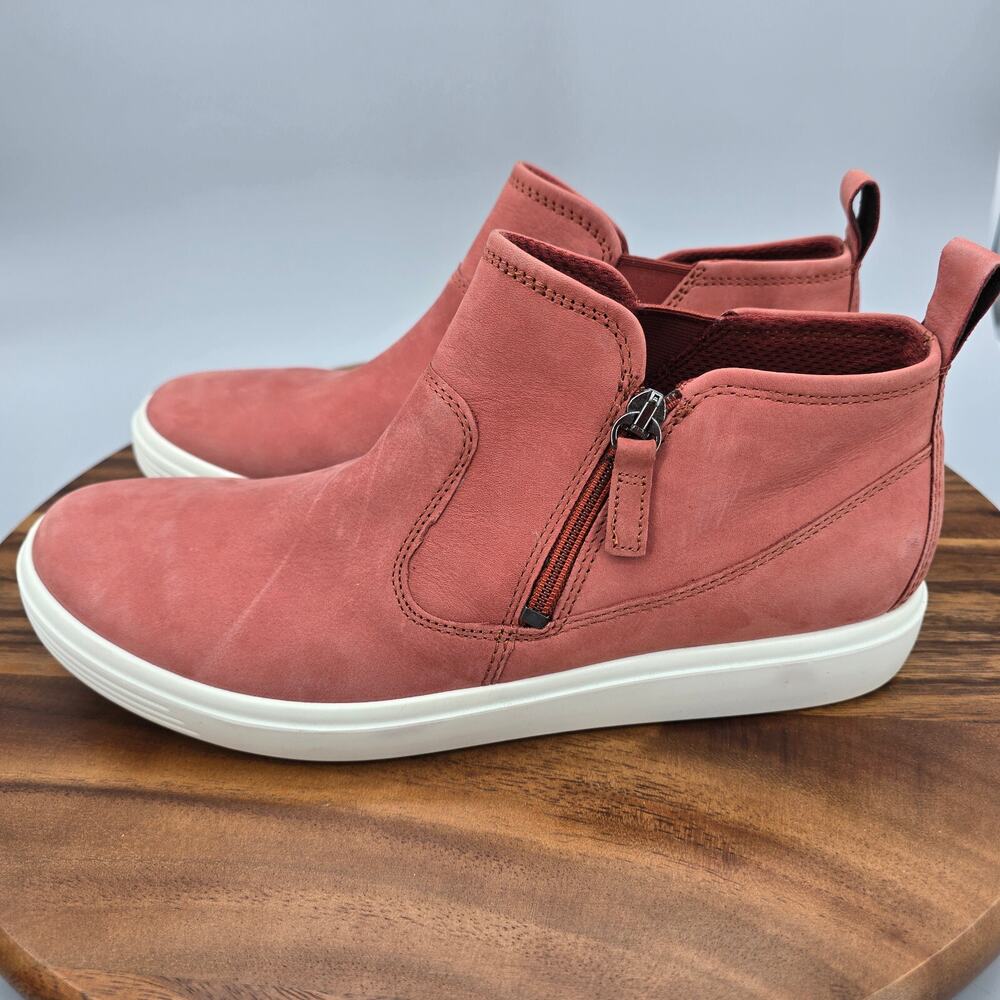 Ecco Soft 7 Low Booties Womens 10 41 Faded Red Nubuck Leather Zip Up Boots Shoes - Picture 3 of 8